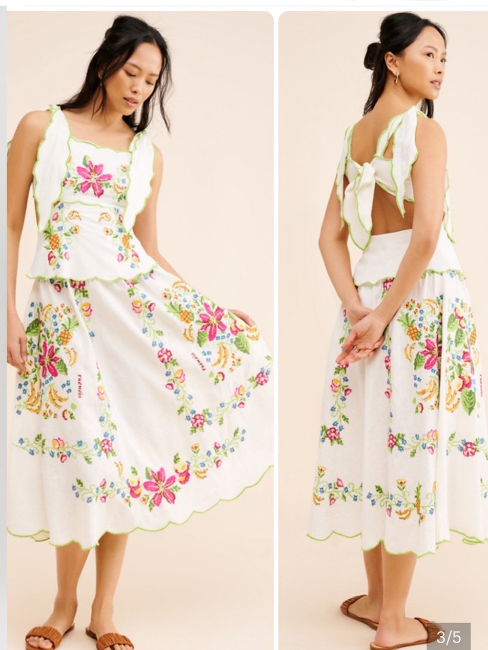 FARM Rio Cream Embroidered Tropical Two-Piece Set with Multicolor Florals - Picture 3 of 6